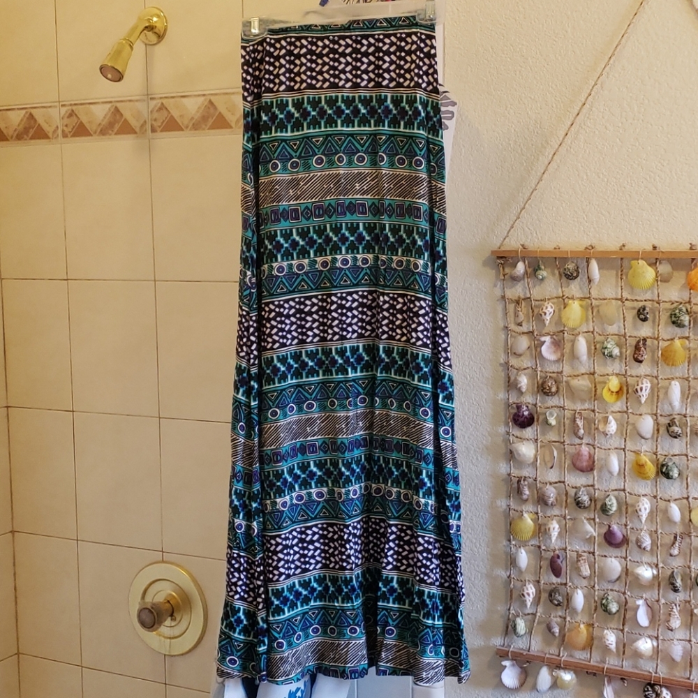 Blue Tribal Print Maxi Skirt